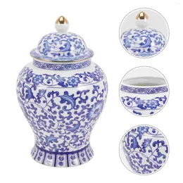 Vasos decoração azul porcelana de porcelana de cerâmica armazenamento de nozes pode recipiente conveniente para recipiente de chá gengibre