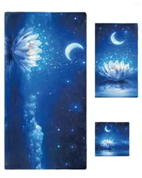 Towel 3pcs Bath Set Blue Moonlight Lotus Moon Large Towels Face Hand Washcloths Absorbent Bathroom