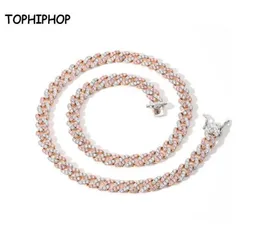 Hip Hop Necklace 9mm Single Row Pink White Zircon Cuban Chain Male And Female Hiphop Accessories Chains7287495