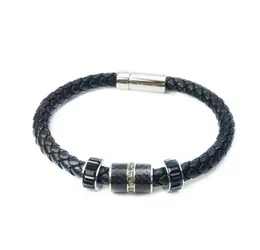 Populära älskare armband titanstål CNC snidat svart läder rep Överföring Pärla läderrep knapp man och kvinna armband5761162