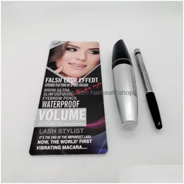 Mascara und Augenbrauenstift 2 in 1 Set Falsh Lash Effedt erweitertes Spiel Gigablack wasserdicht