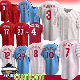 Бейсбольные майки Phillies 3 Бейсбол Джерси Брайс 7 Trea Turner Harpe Nick Castellanos jt Realmuto Kyle Schwarber Мэтт Страхм Хоскинс Аарон Нола Алек Бом Верлинг