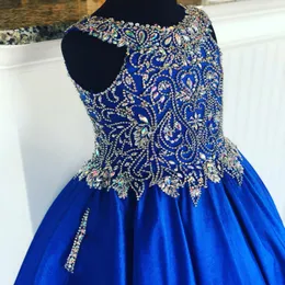 Royal Blue Pageant Dress for Teens Juniors 2021 Rhinestones Crystals Long Pageant Gown For Little Girl Zipper Formal Party Rosie Pocket 2645