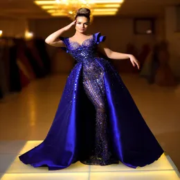 ASO EBI 2021 ARABIC ROYAL Blue Luxurious Evening Dresses Crystals Promed Dresses Prom Dresses Cheer Neck Party Second Deteed Ords ZJ 257S