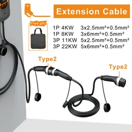 Type2 EVSE Charging Station Female to Male Plug 5m Cable EV Charge 16A/32A 4KW/8KW/11KW/22KW Electric Vehicle Cord