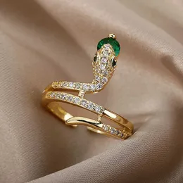 Anéis de casamento Lucky Zircon Snake Ring Womens ouro aço inoxidável 2024 Trend Casal estético Jóias Anilos Mujer Q240511