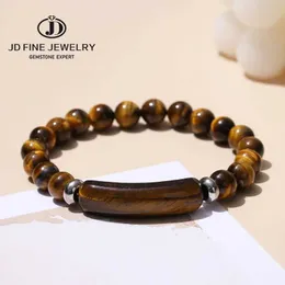 Charmarmband JD Natural Stone Yellow Tiger Eye Rectangle Bar Charm Bead Bracelets Women Reiki Healing Handgjorda armband Par Jycken Gift Y240510