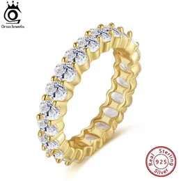 Pierścionki ślubne Orsa Klejnoty 925 Sterling Silver All CZ Eternal Ring 14K Gold PlATED PALED FINTE Band for Women Jewelry Gift SR316 Q240511