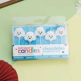 5 pezzi Candele Vendita calda Cartoon Orsacchiotto Dog Party Happy Birthday Candles White Cucciolo Cucciolo di compleanno Decorazione di torta di compleanno