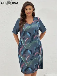 Lih Hua Womens Plus Size Denim Kleider Sommer Chic Elegant für mollige gewebte Baumwolle 240430