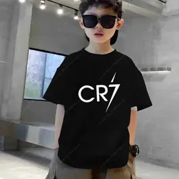 T-shirt Fashion Star Football Stampa CHIEDRENS ABBIGLIAMENTI per bambini Summer a maniche corte Girls Black Cotton T-shirt Tops di abbigliamento sportivo Tee T240509