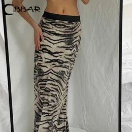 Gonne Cibbar Y2K Ladies Stampa leopardo Scala lunga casual 2000s estetica Slim-fit a basso ascesa gonne per donne abbigliamento vintage fata y240513