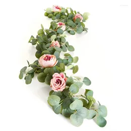 Dekorativa blommor konstgjorda eukalyptus amazon Peony Tea Green Plant Vine Money Leaf Simulated Flower Family Gathering Decora