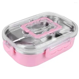 Servis rostfritt stål Lunch Bento Box Two Grid Meal Preparation Japanese-stil containerlåda (rosa 1 st)