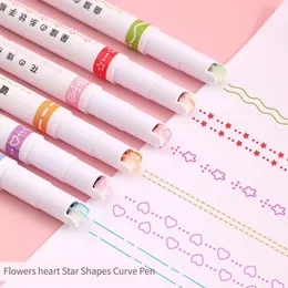 6pcsset Kawaii Blumen Linie Förmige Highlighter Stifte Roller Tipp Curve Liner Marker zum Schreiben von Journaling Drawing Stationery 240511