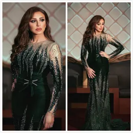 Aso ebi arab Arabic Angham luksusowe sukienki wieczorowe syreny koraliki kryształy balowe sukienki aksamitne formalne imprezę Drugi suknie przyjęcia ZJ265 283E