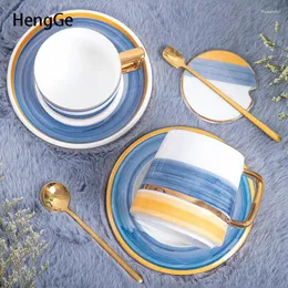 Tassen Kreativität Keramik Kaffeetasse mit Deckel Goldener Löffel echtes goldenes Glas Handwerk Bunte Malerei Home 200ml/300 ml Teetasse