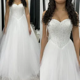 2024 Prinzessin a Linie Brautkleider Pailletten Pailletten Kristall Perlen Schatz Halshärtung ärmellose Korsett Lange Brautkleider Rückenspitze Plus Size Vestido de Novia Custom Made gemacht