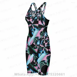 Kvinnors badkläder Öppna Back Tech Suit Swimsuit Competition Training Neck to Kne One-Piece Jumpsuit Professional 2024