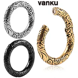 Vanku 2ピースストレッチステンレススチールパンク円形パターンフープイヤリング重量スチール耳エキスパンダーボディ穿孔トンネルイヤリング240430