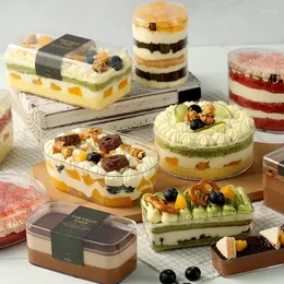 Kubki jednorazowe słomki 10pcs Wysokiej jakości deser Melaleuca Fruit Cake Box Transpare Hard Plastic Mussse Tiramisu Opakowania pudełka