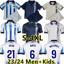 Jerseys de futebol S4xl Real Sociedad 2023 2024 Jersey Oyarzabal x Prieto Portu David Silva Camisa de futebol Take 23 24 Carlos Fernandez Camiseta de Futbol Men Kit Kids EQ