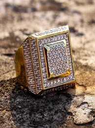Big Size Men Hip Hop Rings Jewlry Fashion 18K Gold Plated Square Cluster Rings Luxury Glaring Zircon Rings2491211