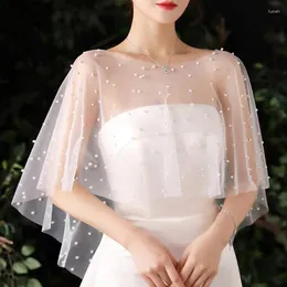 Frauenblusen Frauen reine Tüll plissierte Hochzeitsschal -Strass -Perlenperlen weiße Kapelett Bolero Vintage hohe niedrige Achselzucken Wickel Decke