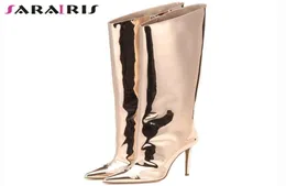 أشارت Sarairis إلى إصبع القدم Super High Boots Women Thin Heel Silver Boots Boots Ladies Shoes19804986