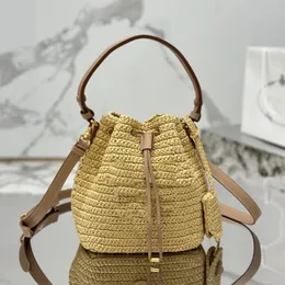 Último verão de crochê e couro mini bolsa de balde designer de luxo palha tecela