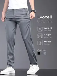 Brand Men Pants Soft Elaster Lyocell Fabric Letni Ubrania swobodne spodnie cienki elastyczny biznes Business Slim Spodni Mężczyzna 240513