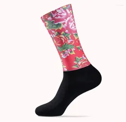 Sports Socks Laser Corte um par 2024 Northeast Big Flower Cycling Antislip Bike Racing Miti respirável para homens e mulheres