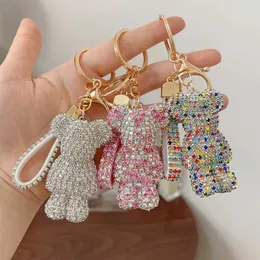 Keychains Lanyards Creative Full Rhinestone Crystal Keychains Leather Strap Key Chain for Women Handbag Charm Pendant Car Key Ring Fashion Keyrings T240509