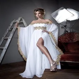 Resmi kaftan marocain balo elbisesi İslami abaya dubai gece elbise beyaz uzun kol kapalı omuz kanat kanat kaftan kadın parti önlükleri 205b