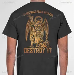 男性のTシャツは、邪悪なものと和解しないでください。 Archangel Saint Michael Man Tシャツ夏の女性コットンOネックメンズTシャツStrtwear T240510
