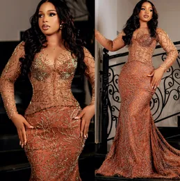 Aso Ebi 2024 Chocolate Mermaid Prom Dresses Sequined Beaded Evening Party Formal Second Reception Birthday Enagement PromDress Gowns LF024
