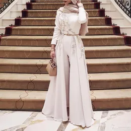 Elegante Langarm muslimische Jumpsuit Abendkleider applizierte Robe de Soiree Islamische Dubai Hijab Formale Eventkleider Robe de Soiree 330i