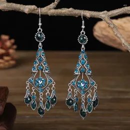 Dangle Earrings Fashion Ethnic Women's Crystal Flower Drop Tassel Long Wedding Jewelry Vintage Statement Bohemian Brincos