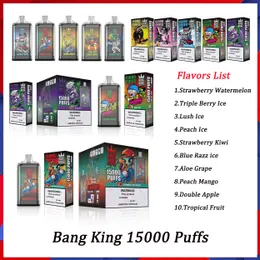 Bang King 15000 15K Puffs Одноразовые вейп -ручка сигареты 25 мл Предварительно заполненный стручок 650 мАч.