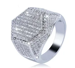 Hip Hop Fashion Men039S Ring Gold Silver Gold Glitter Micro Pillow Cubic Zirconia igometric Ring Size 7139720107