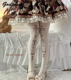 Kvinnstrumpor lolita Kvinnors höst- och vinterskönhet sammet tryckt strumpbyxor kawaii flickor vita tights strumpor