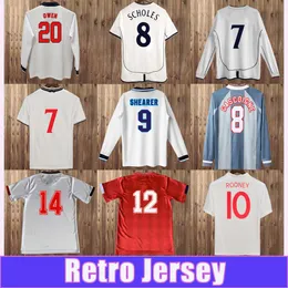 1989 2012 Shearer Mens 레트로 축구 유니폼 Owen Southgate Sheringham Scholes Scholes Gerrard Rooney Gascoign Home White Away 축구 셔츠