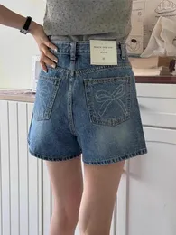 Shorts femininos gagarich coreano chique de verão reduzido reduzido de bolso back bolso estampado arco de alta cintura alta jeans larga de perna larga mulher mulher