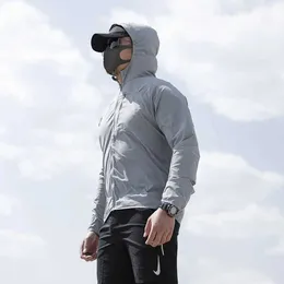 Camicie casual maschile ventola militare per pelle tattica giacca antivento maschile escursionista escursionista da sole protezione solare estate sottile asciugatura rapida con cappuccio q240510