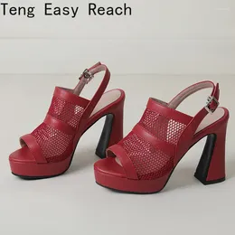 Sandals Summer Hollowed-out Women's High Heels Fashion Mesh Cloth Bare Finger Platform Party Work Red Black