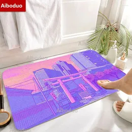 Badmatten Aiboduo Japanische Straße Badezimmer 40x60 cm Türmatte Neon Non-Slip Pink Room Weiche Trocknung lebende Teppich