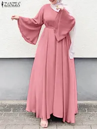 Zanzea Women Muslim Maxi Dress Sullue Solice On-Neck Long Sleeve Turkish Abaya Robe 패션 캐주얼 우아한 파티 대형 멍청이 240508