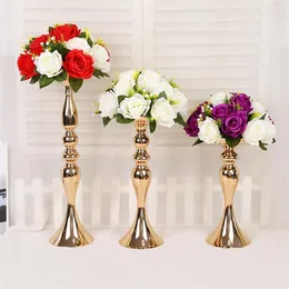 Candele per feste Gold Metal Candlestick Flower Vase Table Centrotavola Event Rack Road Lead Wedding Decor