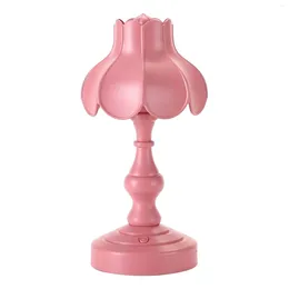 Lâmpadas de mesa European Lotus Bedside Lamp Decor Mini LED Night Light for Mall Room Bar Home Small Reading - Fuschia
