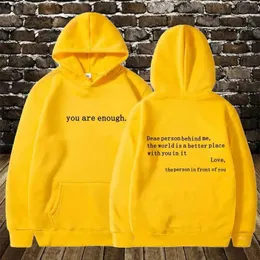 Men's Hoodies Sweatshirts Dear Person Behind Me Hoodies with Kangaroo Pocket Man Pullover Vintage Aesthetic Hoodie with Words on Back Unisex Trendy Hoody T240510